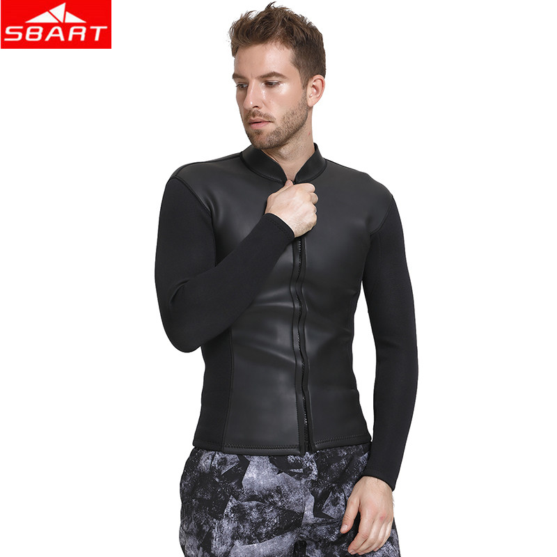 SBART Men's 3MM Wetsuits Jacket Neoprene Winter Warm Long Full Zipper Super Stretch Wetsuits Tops For Surfing Sunscreen Jumpsuit