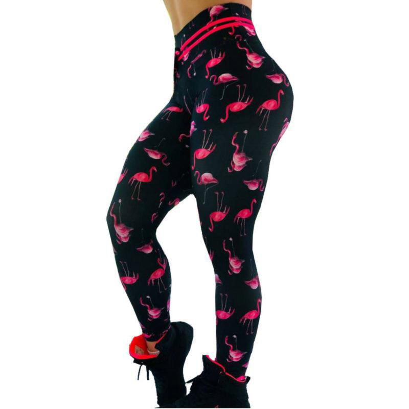 New Flamingo Printing Yoga Jeggings Women High Waist Fitness Workout Sweatpants Gym Tight Energy Tummy Control Yoga Leggings