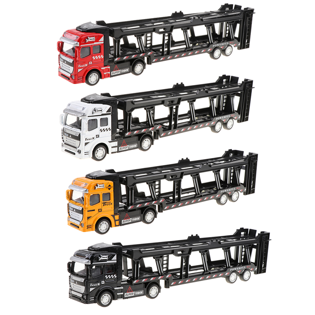 Alloy Die Cast Friction Powered Toy Truck 1/50 Scale Car Transporter Trailer Semi Truck Toy, No Batteries Required