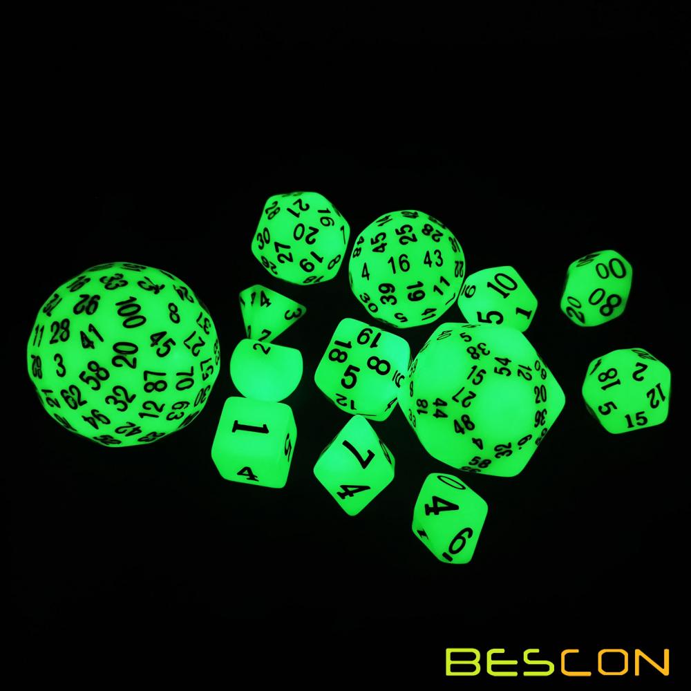 Super Glowing In Dark Complete Polyhedral Rpg Dice Set 4