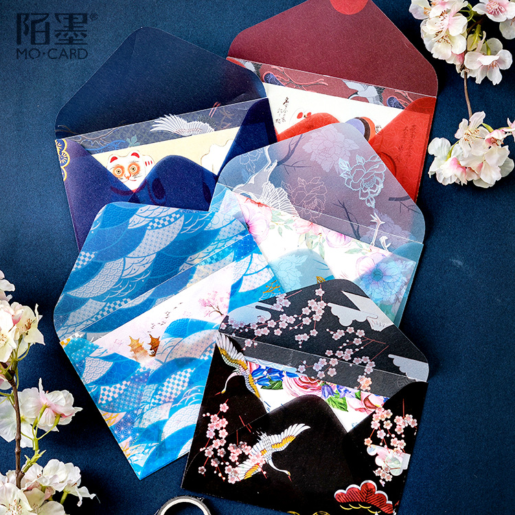 3 Envelopes+3 Sealing Stickers Bronzing Sulphuric Acid Paper Craft Paper Envelope Japanese Style Envelope