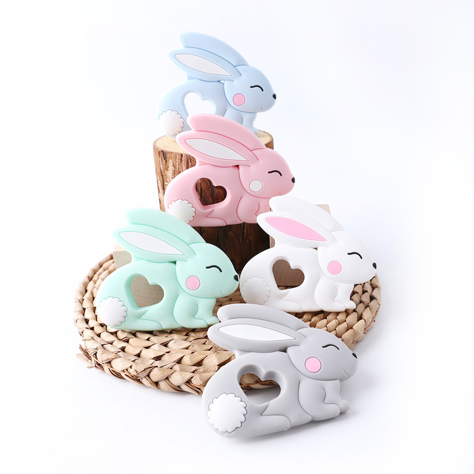 1pc Baby Teether Silicone Rabbit Beads Food Grade Bunny Teethers Nursing Teething Necklace Accessories Silicone Animal Teether