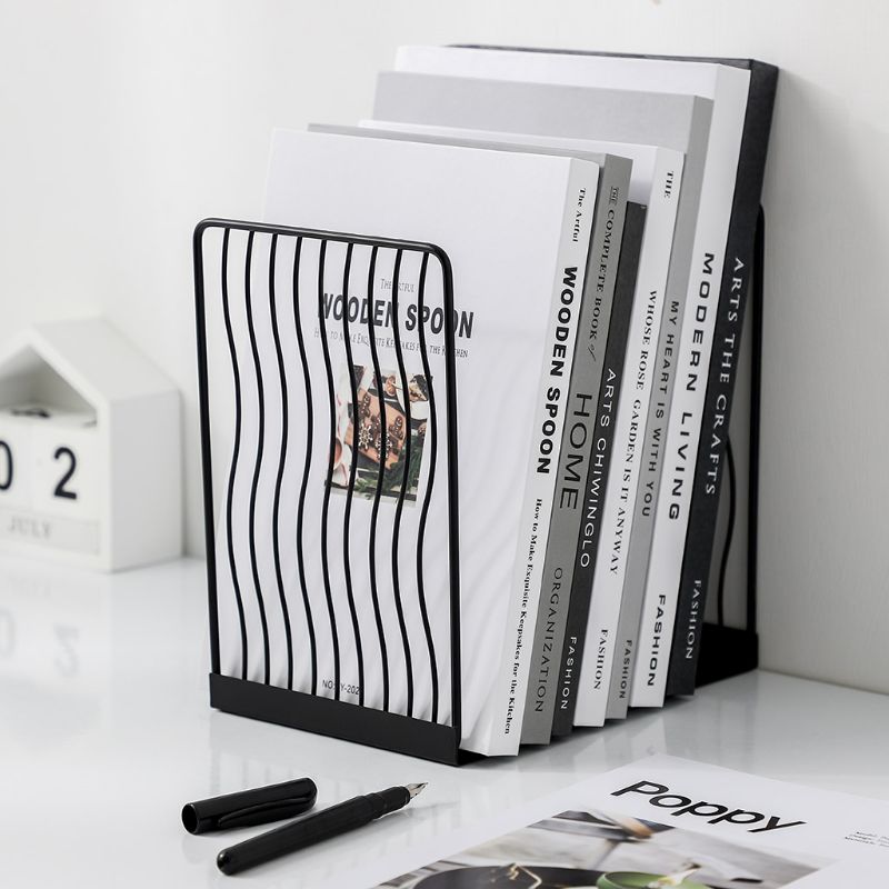 1 Pair Nordic Iron Bookends Book Stand Support Desktop Office Magazine Organizer Non Slip Rack Shelf Holder