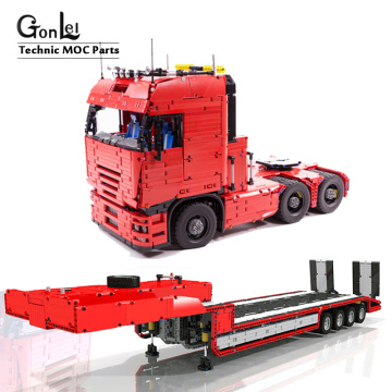 High-Tech MOC Building Blocks Bricks Tracer Truck Red Tractor Truck Trailer MOC-2475 Electric Remote Control Parts Bag Boy Toys