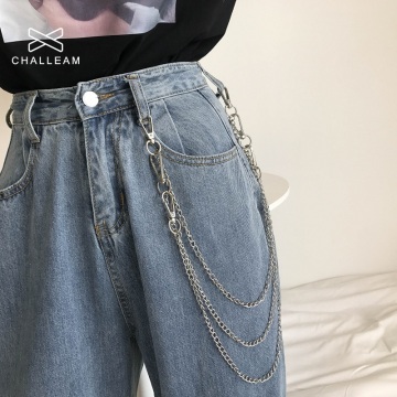 Punk Trousers Belt Chain Men Simple Rock Single/Three Layer Silver Keychain Hip Hop Metal Waist Pant Chain For Women 210