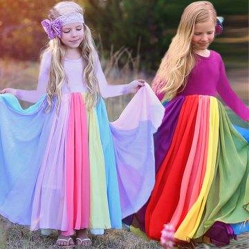 Girls Summer Dresses For Kids Mesh Short Sleeve Rainbow Beach Tutu Princess Dress Holiday Children Party Colorful Clothing