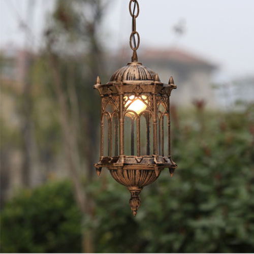 Outdoor Bronze Lantern Ceiling Pendant Lighting Garden Exterior Lamp Fixture