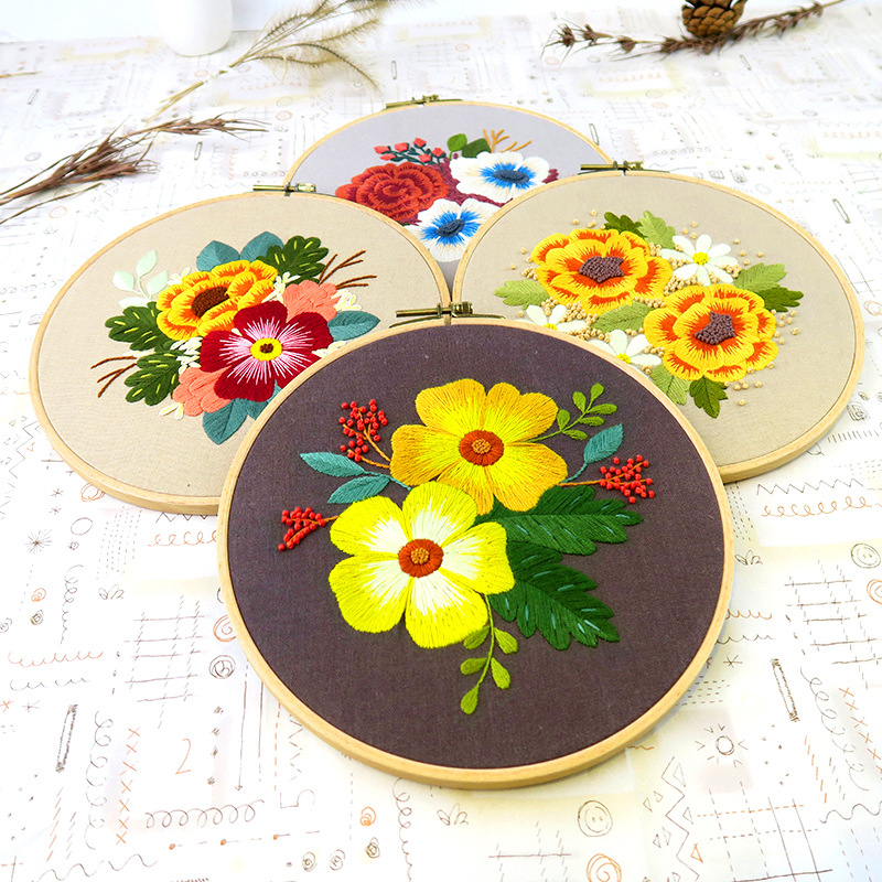 Embroidery Flowers Materials Package DIY Embroidery Kit For Beginners Bamboo Hoop Handmade Cross Stitch Sewing Supplies broderie
