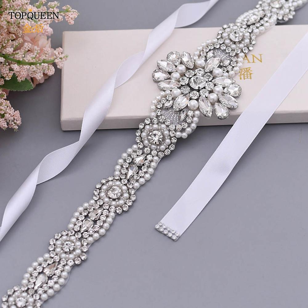 TOPQUEEN S05C Ribbon Rhinestone Belt Bridal Sash Belts Ivory Wedding Belts and Sashes Women Formal Belt Party Belt Silver Belt