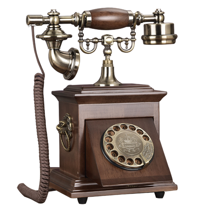 Solid Wood Vintage Corded Phone Retro Telephone with Hidden Rotary Dial Pad, Electronic Ringtone, Redial, Decoration for Home