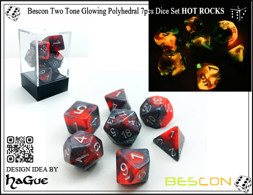 Bescon Two Tone Glowing Polyhedral 7pcs Dice Set HOT ROCKS-1