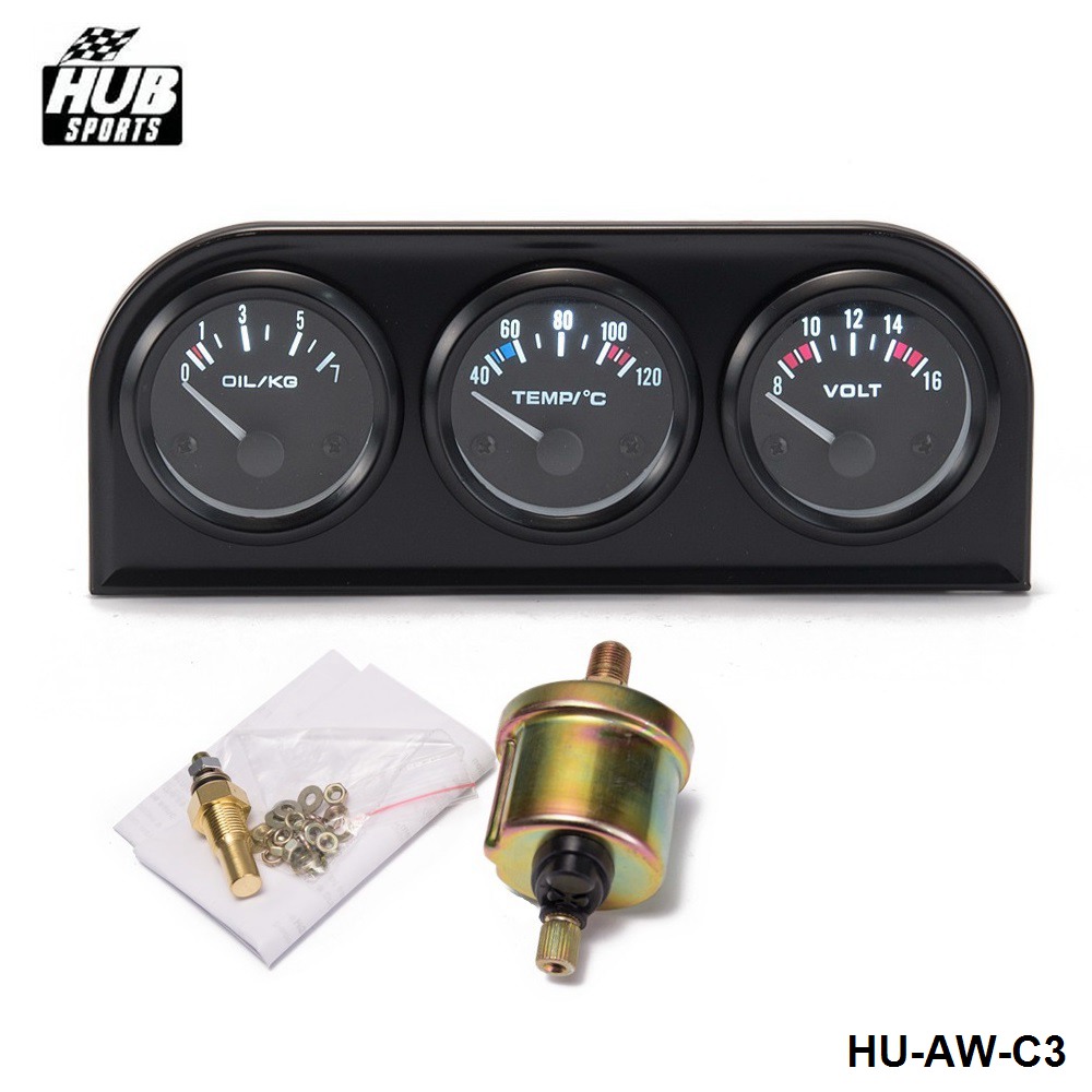52MM 3 in1 Car Accuracy Meter Water Temperature Oil Pressure Oil Press or Volt Gauge With Sensor HU-AW-C3
