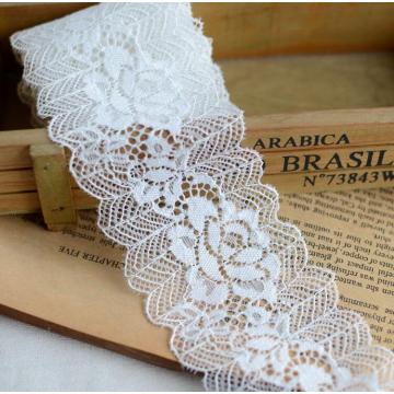 2 Meters Ivory Elastic Lace Ribbon Trims Rose Stretch Lace Trim Embroidered Net Cord For Sewing Costume Lace Fabric