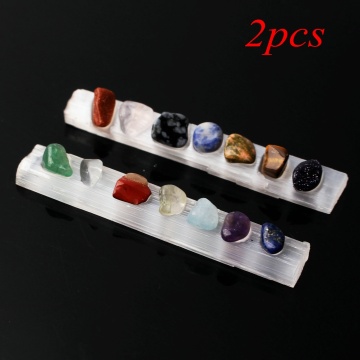 2Pcs Natural Selenite Rough Sticks With 7 Chakra Gravel Mini beads Minerals Specimen Healing Gift