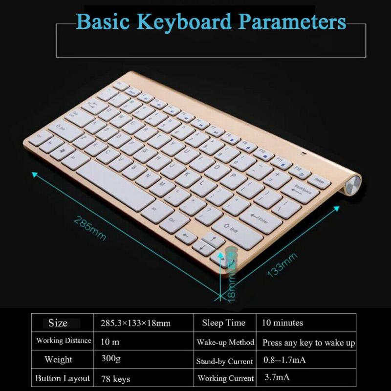 Slim 2.4GHz Wireless Keyboard and Cordless Mouse Kit Waterproof Fr Mac Laptop PC