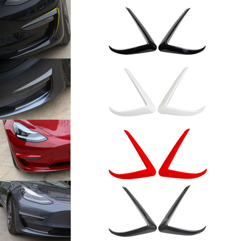 1 Pair Car Front Blade Trim ABS Black Carbon Fiber White Red For Tesla Model 3 2017-2020 Light Eyebrow Wind Knife Fog Lamp Frame