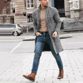 Vintage Men Autumn Winter Plaid Lapel Collar Midi Woolen Coat Warm Slim Cardigan Men Baseball Jacket Men StandCollar Jacket Coat