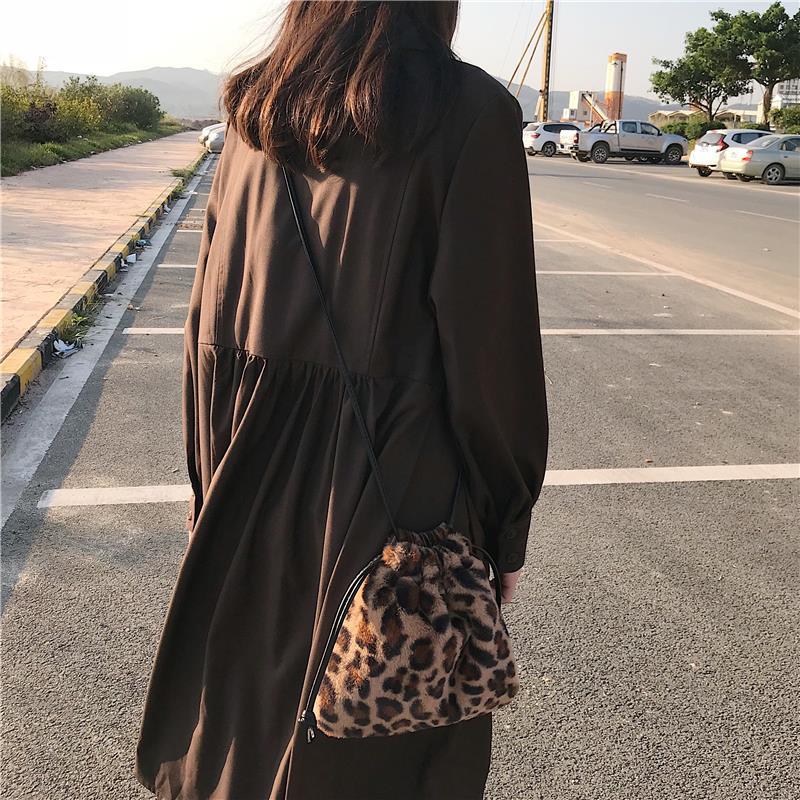 Fashion Plush Retro Leopard Bag Women's Winter 2020 Shoulder Messenger Bag Drawstring Mini Handbag Cute Crossbody Designer Bags