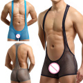 Sexy Mens Bodysuits Undershirts Mesh Transparent Jumpsuits Shorts Wrestling Singlet One-piece Leotard Lingerie Gay Underwear