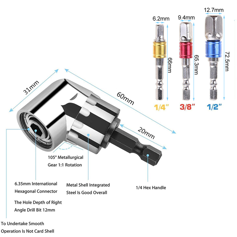 105 Degree Screwdriver Holder Adapter Adjustable Connecting Rod Power Tools Reversible Corner Drill Bit Durable Accessories