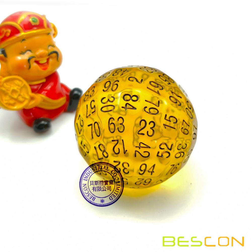 Bescon Translucent Polyhedral Dice 100 Sides Dice, Transparent D100 die, 100 Sided Cube, D100 Game Dice,100-Sided Cube of Amber