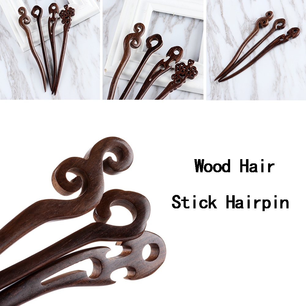 1PC Retro Style Sandalwood Handmade Black Wood Carved Tapered Hair Stick Chopstick Hairpin Women Styling Hair Accessories Tools