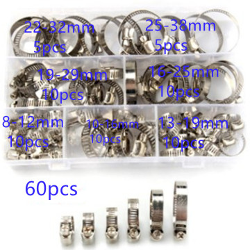 60/80/100 PCS/Box Multi Size 8mm-44mm Stainless Steel Hoop Clamp Hose Clamp Stainless Steel Set automotive pipes clip Fixed tool
