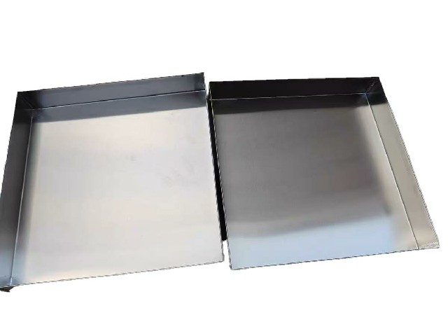 Stainless steel square tray.