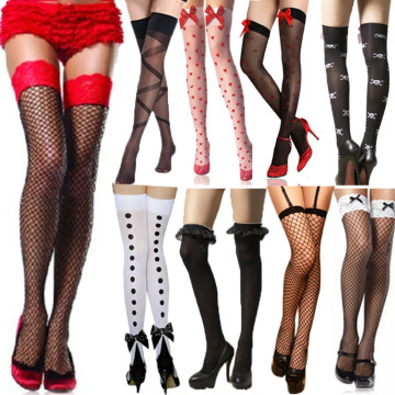 Sling fishnet tights Lace Bow Sexy underwear Stockings gauze Bodysuit women mesh high knee stocking suspender