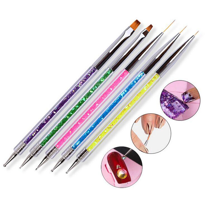 5Pcs Professional Crystal Drawing Line Brush Tools Painting Nail Art Dotting Double Head Pen Set For DIY Art Supplies