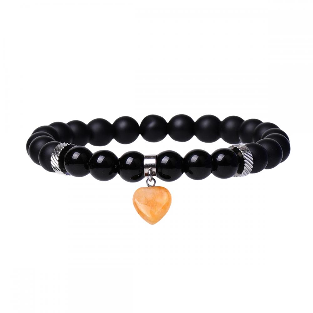 8MM Black Matte Onyx Round Beads With 15MM Gemstone Heart Charm Pendant Bracelet Crystal Beads Stretch Bracelet for Women Men