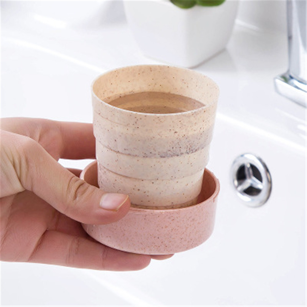 New Fashion Outdoor Travel Environmentally friendly wheat material Retractable Folding Cup Portable Drinking Travel Camping