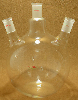 3000ml,24/40,3-Neck,Flat Bottom Glass Flask,Three Neck,Laboratory Boiling Bottle