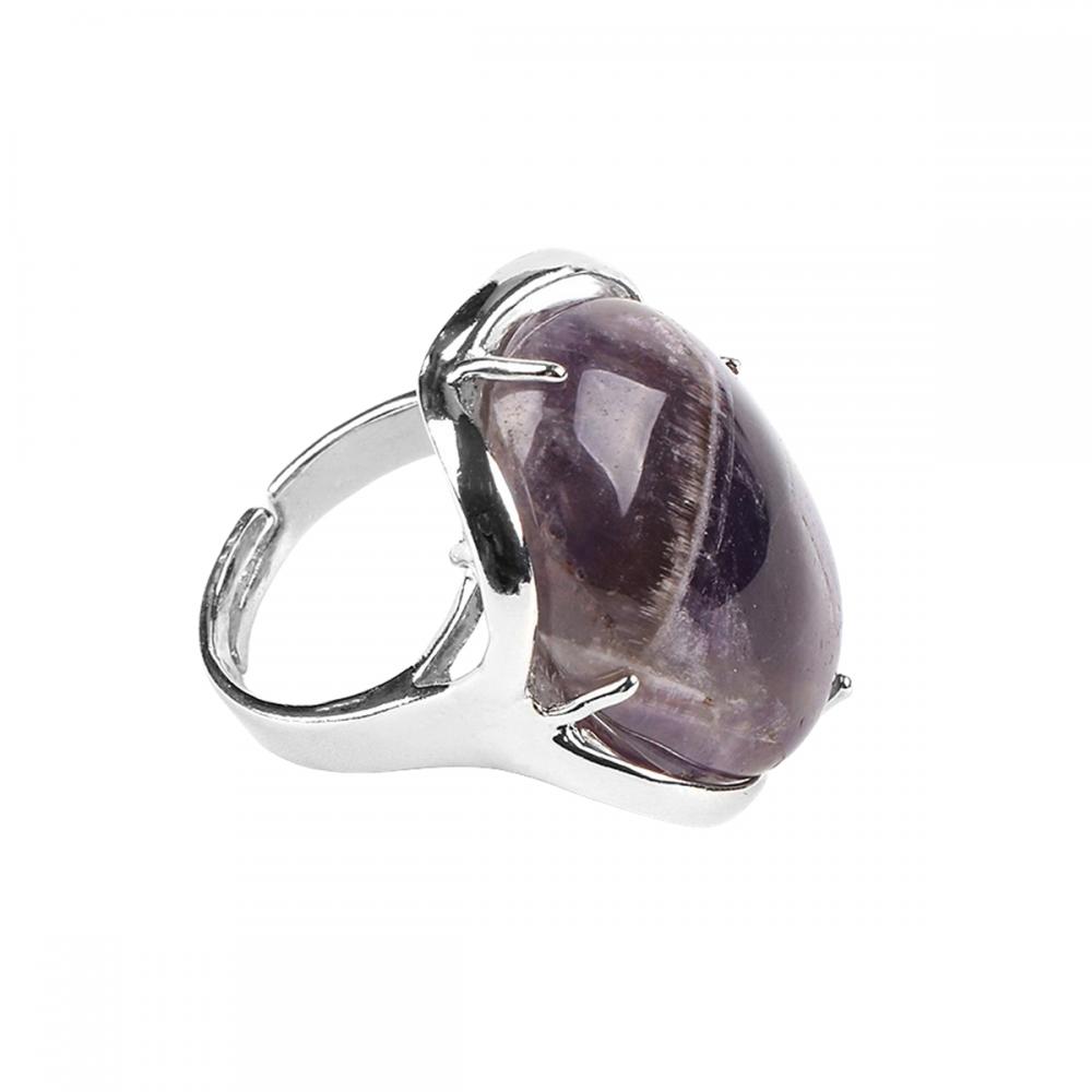 Gemstone 18x25mm Oval Crystal Adjustable Ring Natural Stone Quartz Rings for Women Men Charm Rings Anniversary Birthday