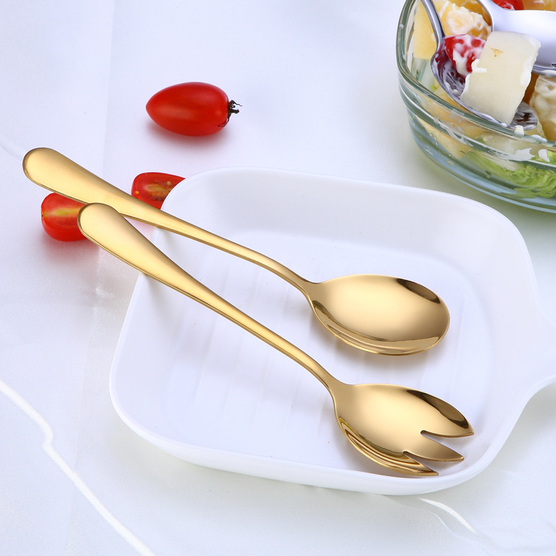 2pcs salad spoon fork set stainless steel cutlery set Serving Spoon Set Colorful Unique Spoons Holiday gift