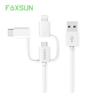 Foxsun 3 in 1 USB Cable for iPhone Charging Cable Micro USB Type C Cable for Samsung S8 For Lightning 8 Pin Sync&Date Cable 2M