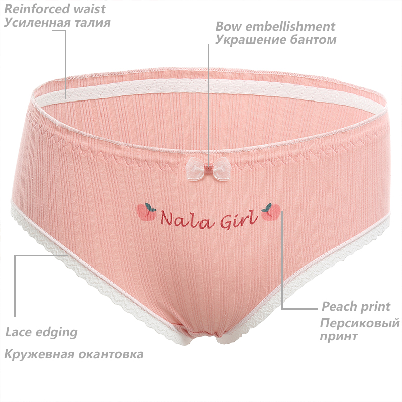 Cute Fruit Cotton Girls Underwear Cartoon Bownot Girls Intimates Breathable Printed Panties Women Lace Peach Briefs Lingerie