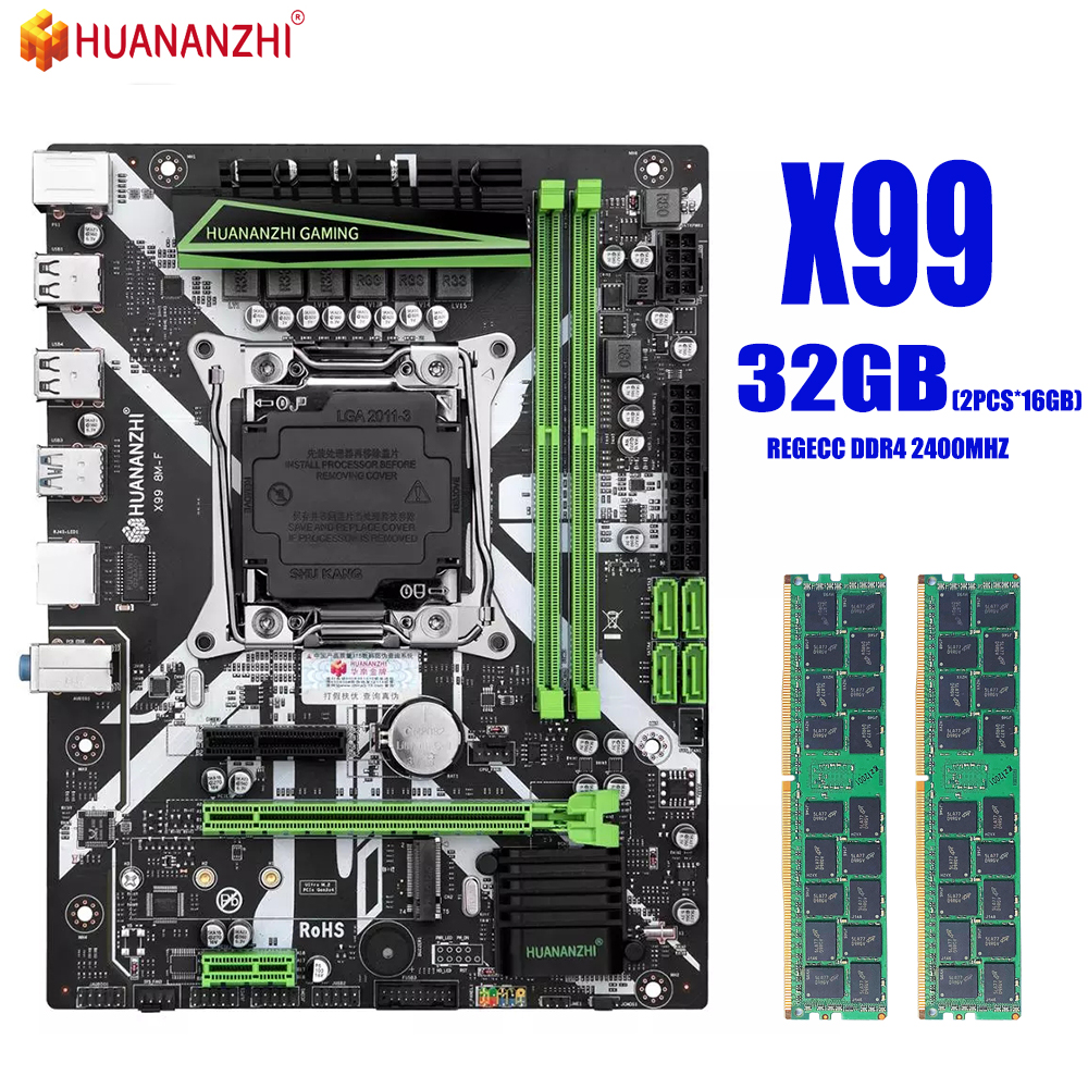 HUANANZHI X99 motherboard with 2*16GB=32GB DDR4 2400Mhz REGECC memory combo kit set NVME USB3.0 MATX Server