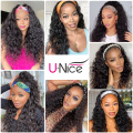 Unice hair 100% Human Hair Grip Headband Scarf Wig Water Wave Human Hair Wig No plucking wigs for Women No Glue No Sew In