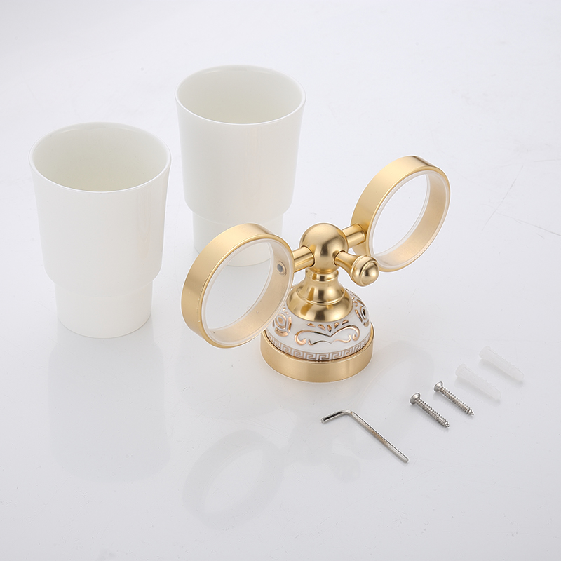 Cup & Tumbler Holders Gold Cup Bathroom Accessories Gold Double Tumbler Holder Toothbrush Cup Holders