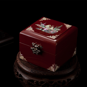 Hand Made Abalone Shell-linlaid Mosaic Jewelry Box Storage Lacquerware Lacquer Arts with Lock 9 x 9 x 6.5cm Wedding Gift