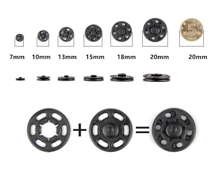 Free Shipping 100pcs 7mm/10mm/13mm/15mm/18mm/21mm Small ABS plastic Snap Fasteners Press Button Stud sewing accessory