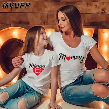 2020 sweat heart mother&daughter family matching clothes tshirt mom baby outfits big sister mum little girl fashion cute outfits