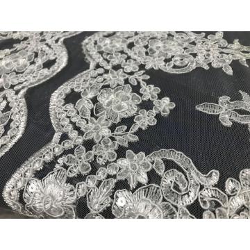 white sequin wedding design embroidery fabric