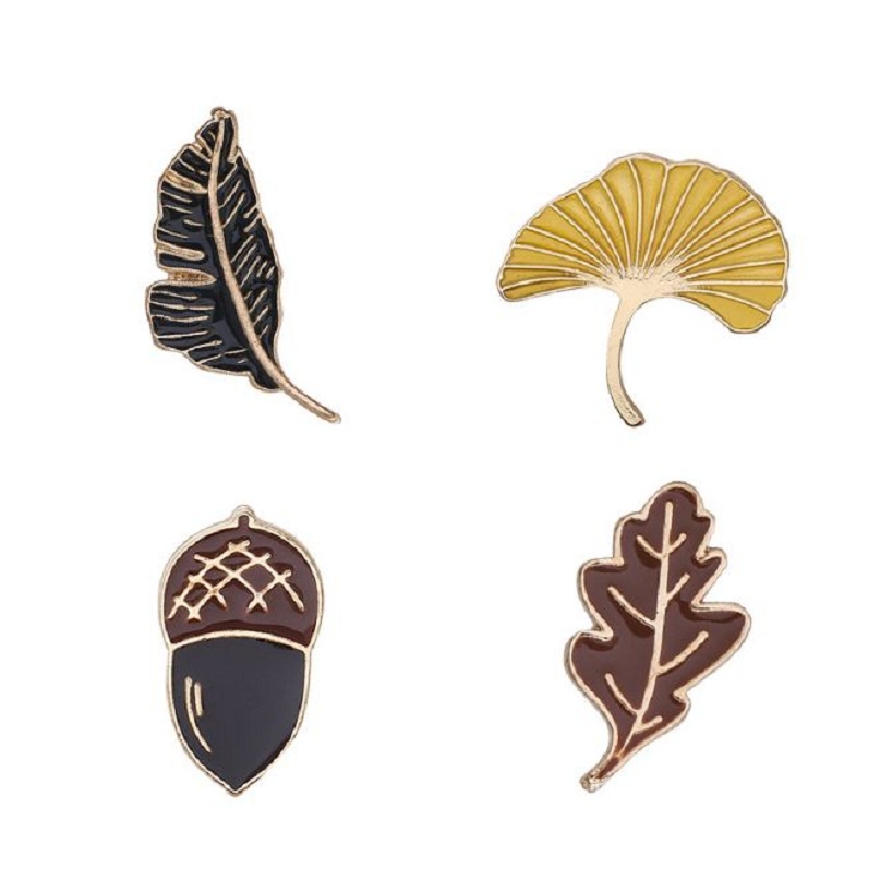 Exquisite fashion elegant wind cartoon drop oil leaf badge ginkgo cypress leaf pine nuts brooch pin
