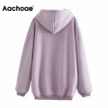 Aachoae Solid Loose Unisex Hoodies Sweatshirts 100% Cotton Fleece Hooded Sweatshirt Women Casual Long Sleeve Pullovers Tops 2020