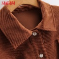 Tangada women short bomber jacket corduroy female long sleeve buttons ladies oversized jackets outwear 1F173