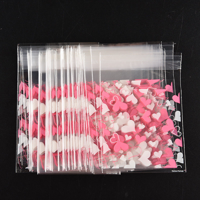 100PCS Kawaii Heart Transparent Cookies Candies Bag Self-adhesive Birthday Christmas Food Handmade Baking Gift Packaging Bags
