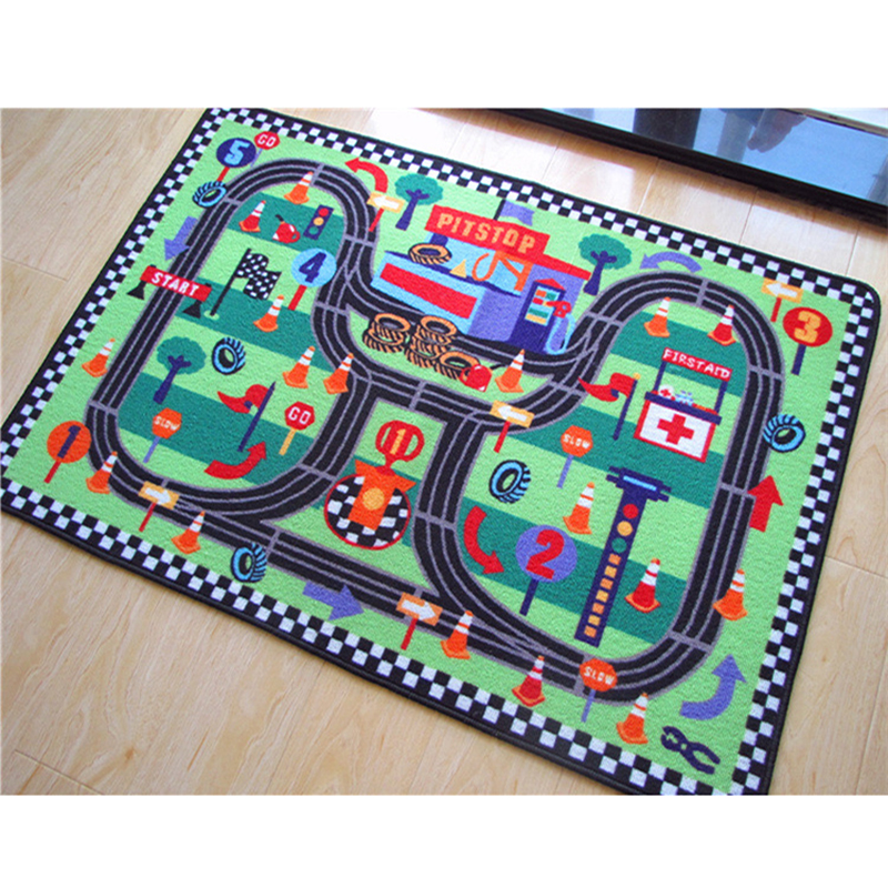 Green Town Road Kids Rug 80x120cm Car Racing Baby Play Mats Educational Toys for Children's Rug Gym Game Soft Floor Room Decor