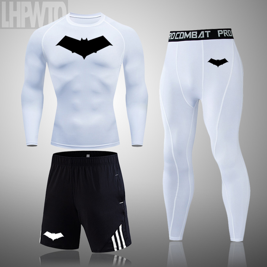 Batman Men's Compression Running Set Tight Legging Shirt Pant Long Sleeves Sport Clothing Teenager Tracksuit Suit Man Sportwear